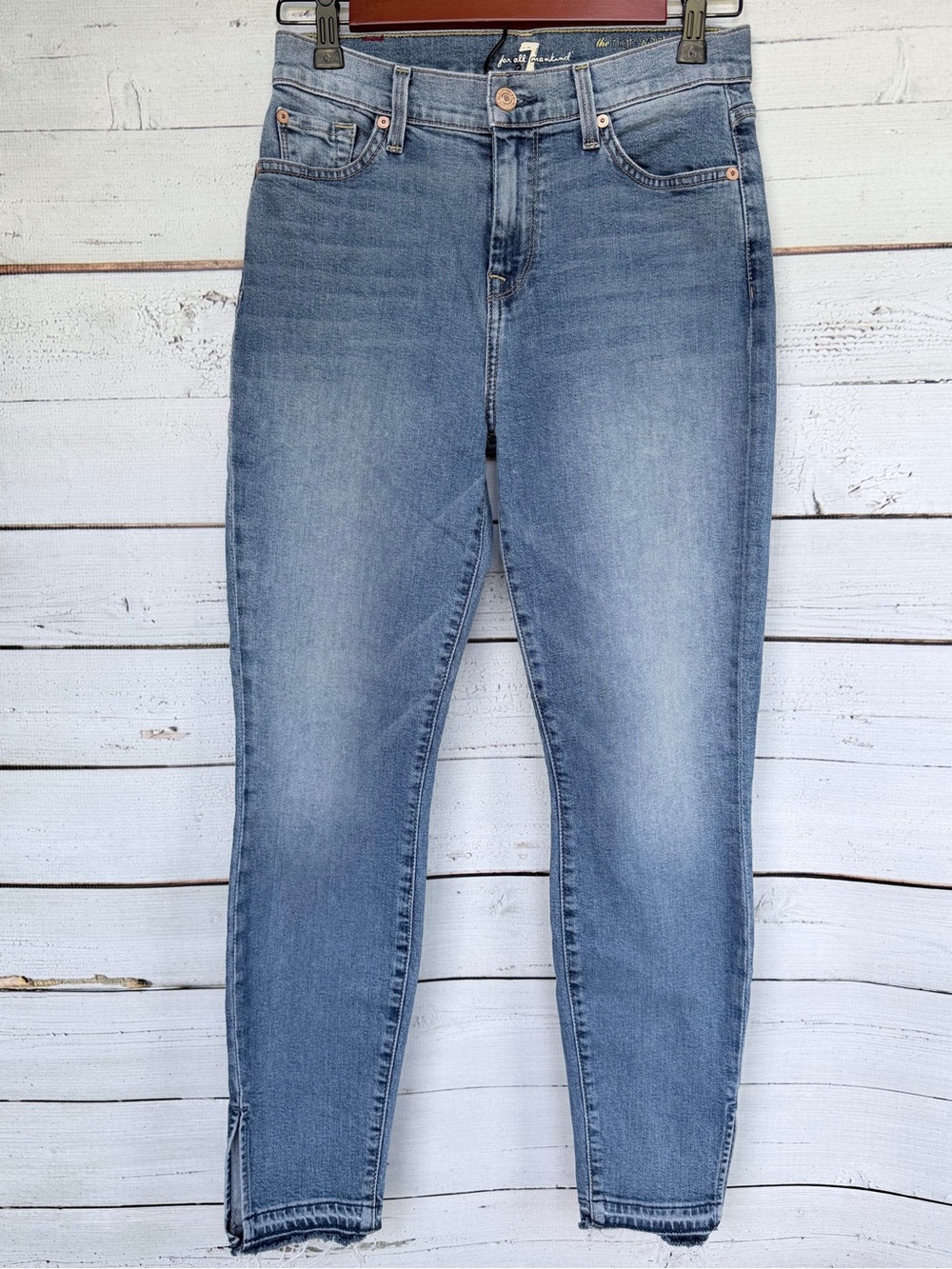 7 For All Mankind High Rise Skinny Ankle Jeans with Side Slits - Size 26